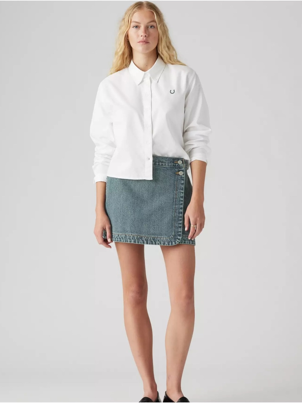 Levi's Washed Blue Denim Wrap Mini Skirt